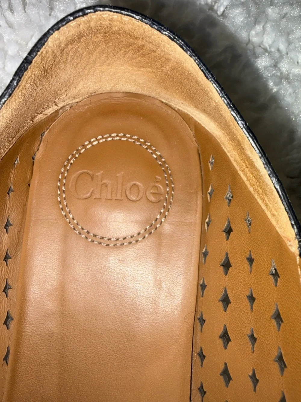 Chloe Cream and Tan Woven Leather Loafers with Gold C Accent - Picture 3 of 8